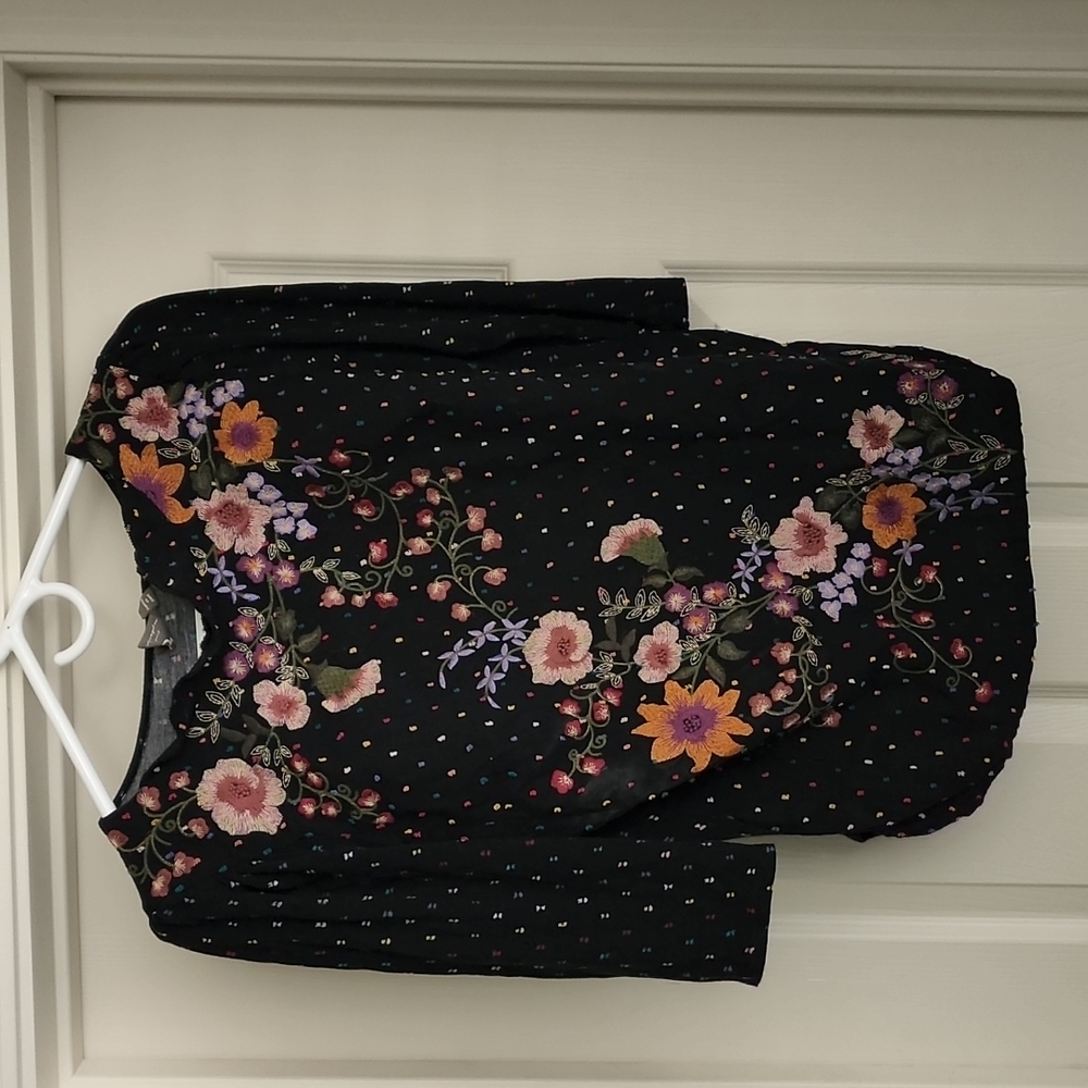 Anthropology one September floral embroidery top (black)